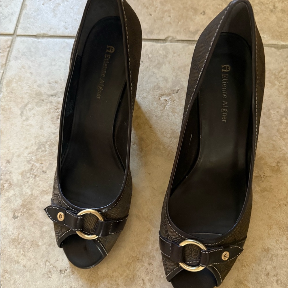 Etienne Aigner Women's Brown Peep-Toe Heels
